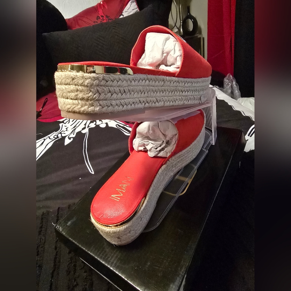 IMAN Red Espadrille Wedges